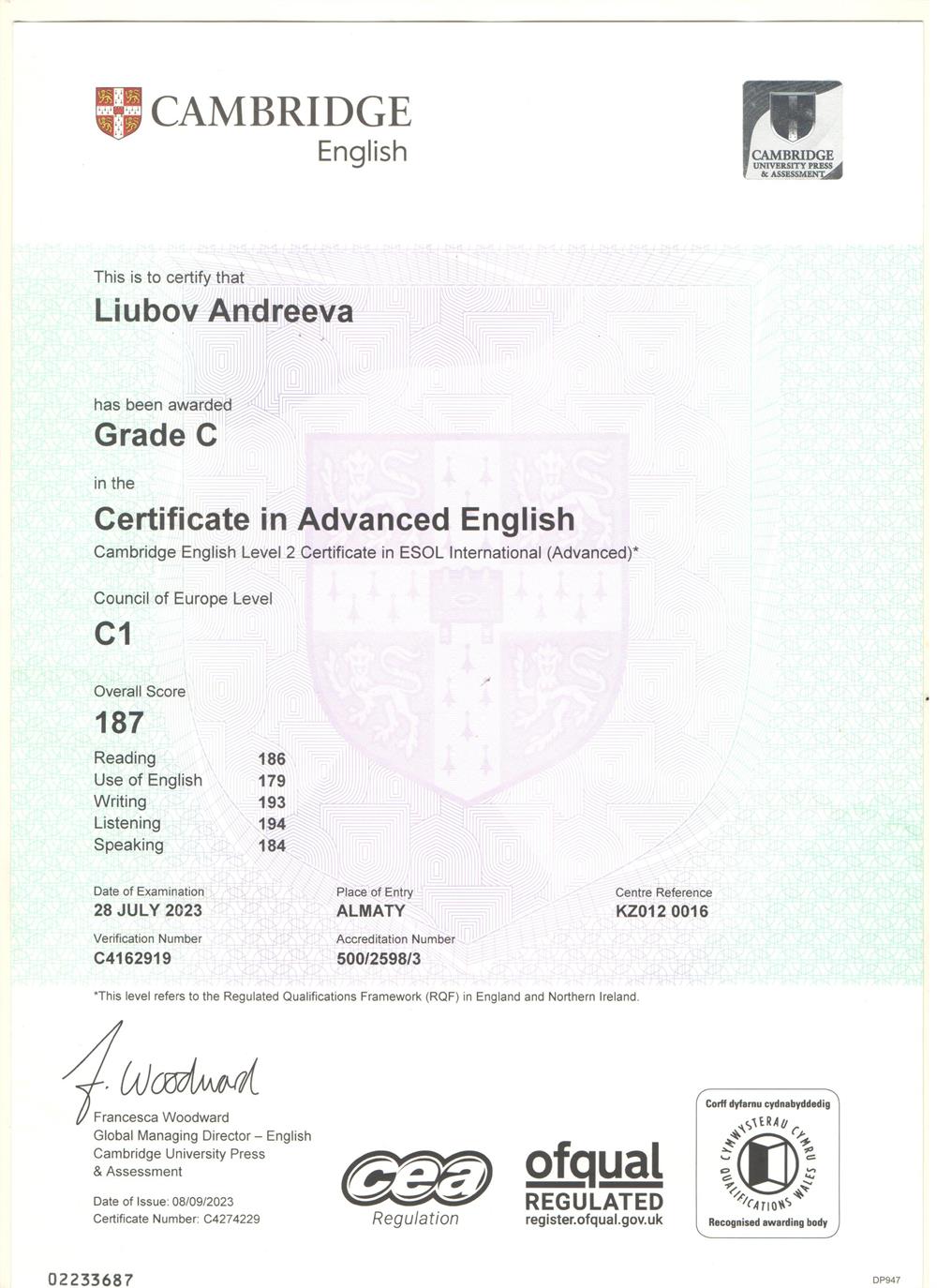 Certificate in Advanced English