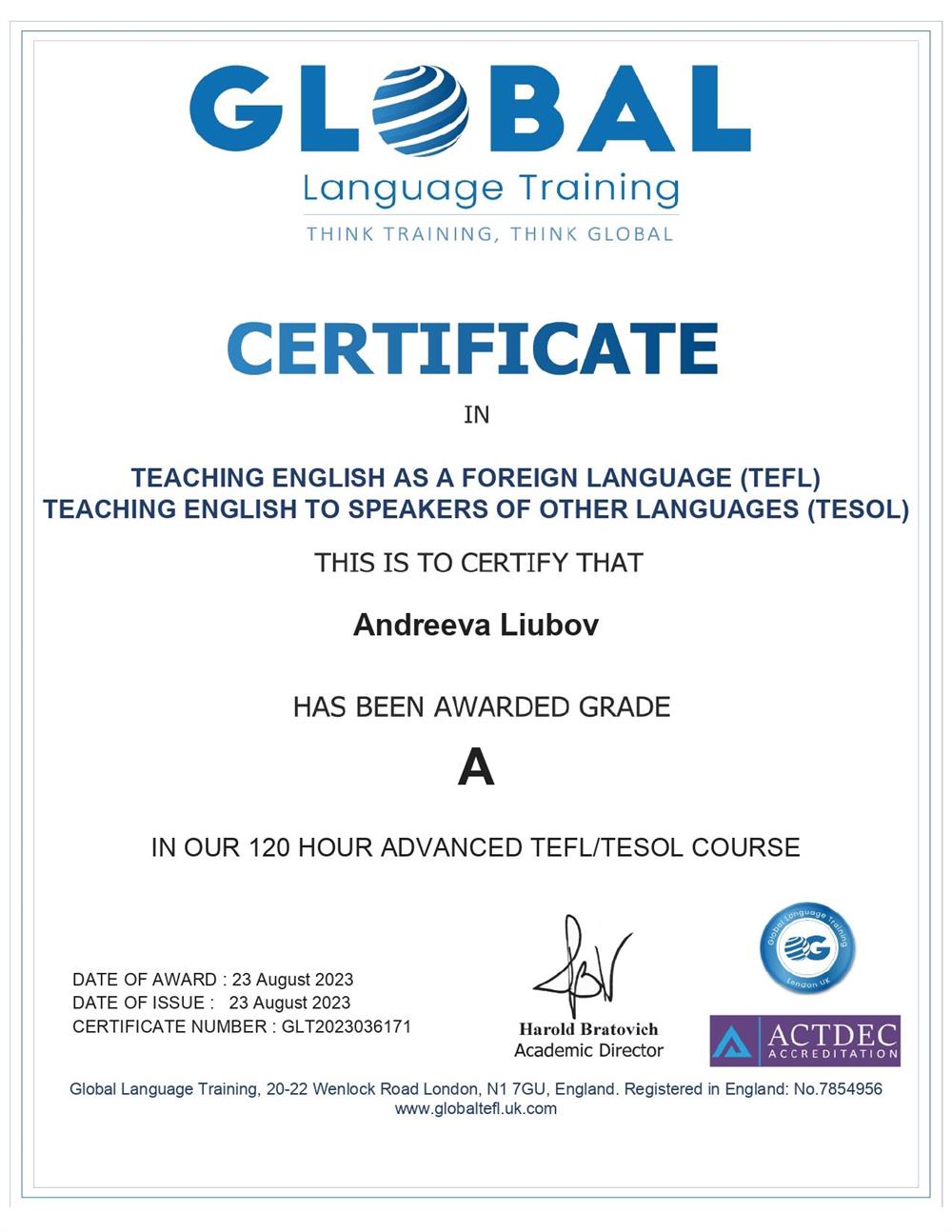 Certificate in TEFL/TESOL