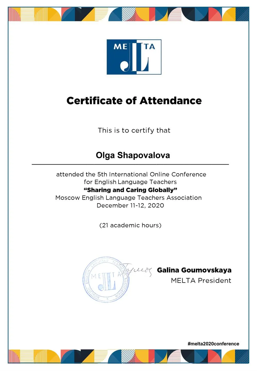 Certificate MELTA