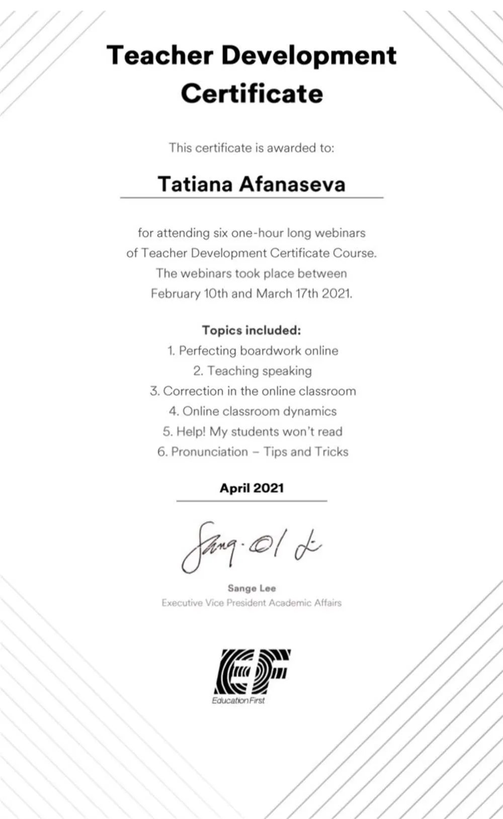 Teacher Development Certificate