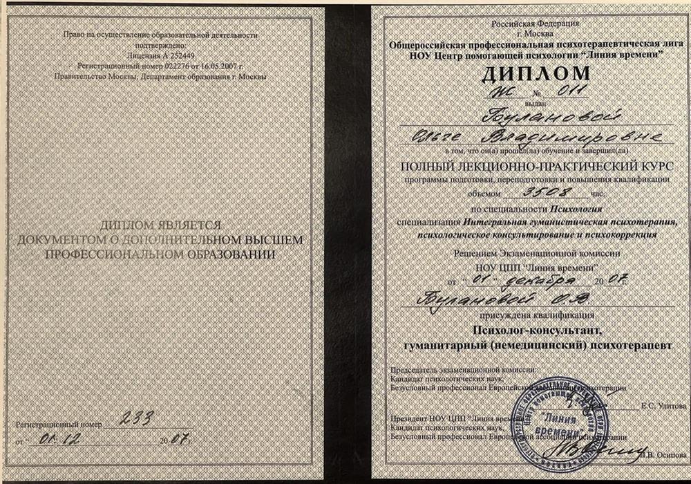 Диплом гуманитарного психотерапевта