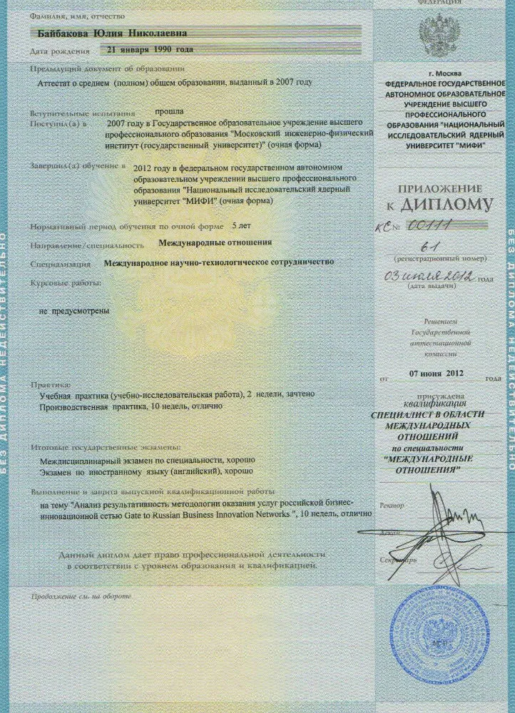 Приложение к диплому