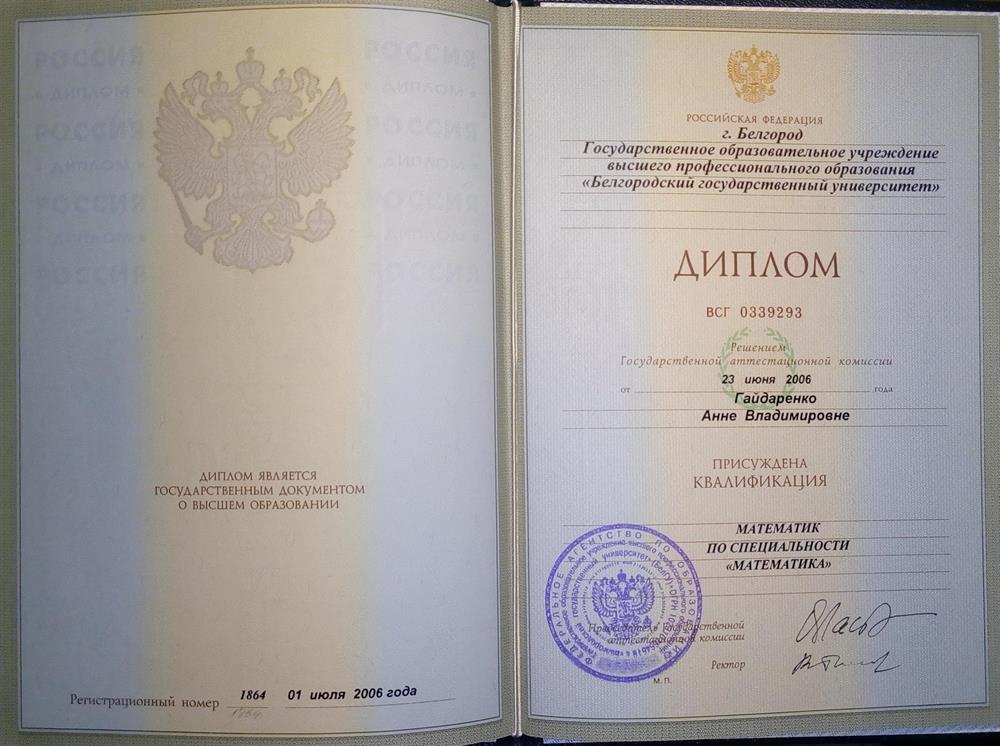 Диплом по специальности "МАТЕМАТИКА"