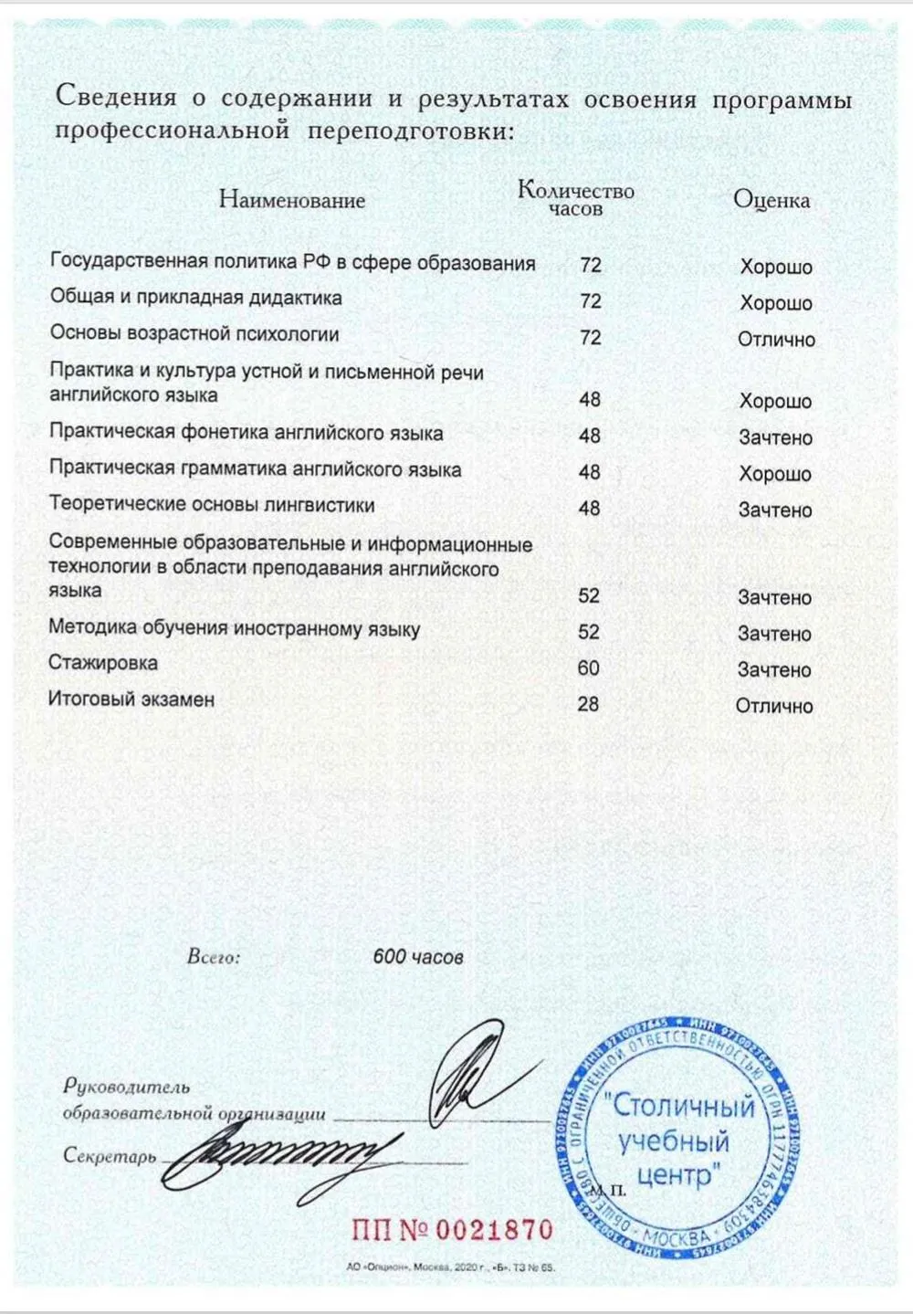 Приложение к диплому