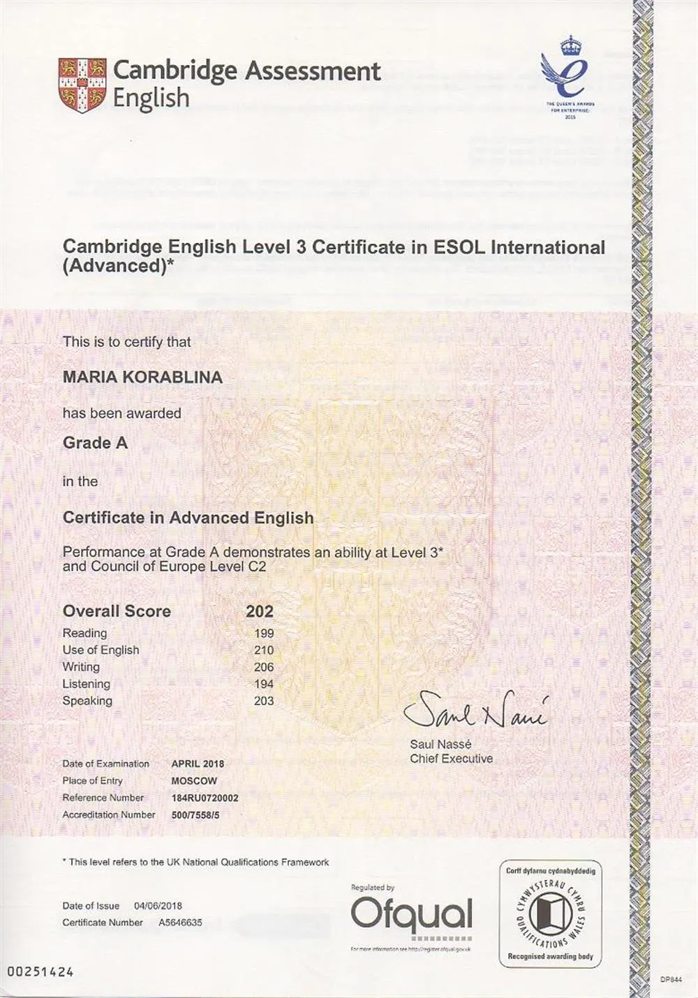 CAE - Grade A - Level C2
