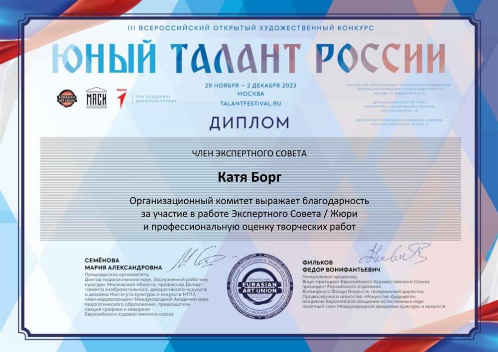 Диплом за участие в экспертном совете жюри
