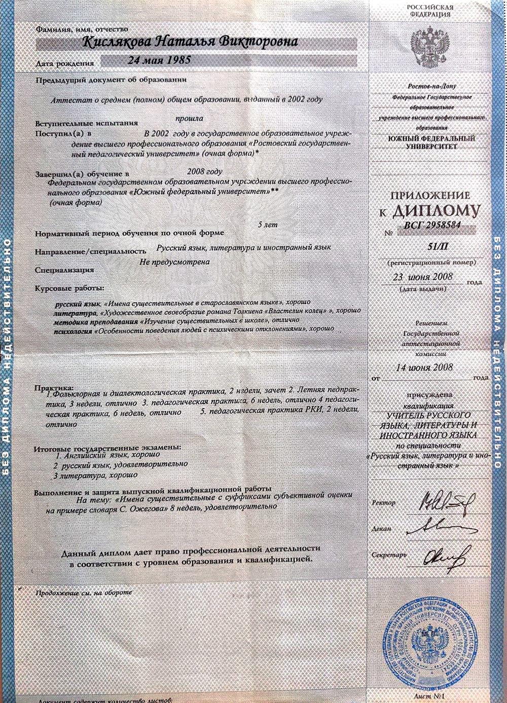 Приложение к диплому