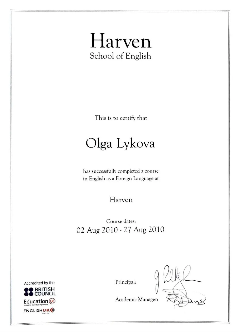 Harven School of English, Woking, UK