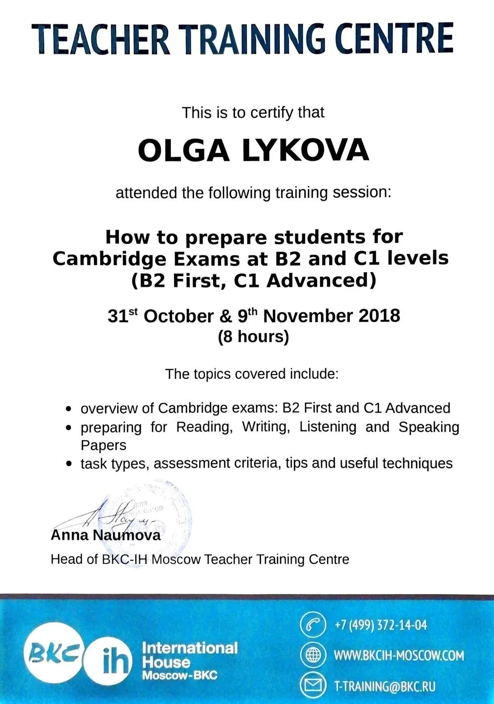 BKC preparing students for Cambridge Exams