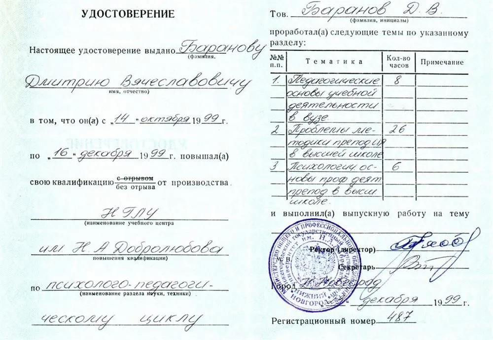 Удостоверение о повышении квалификации