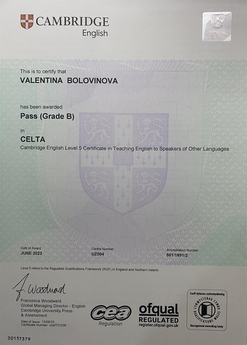 Сертификат. Cambridge English CELTA (Certificate in Teaching English to Speakers of Other Languages)