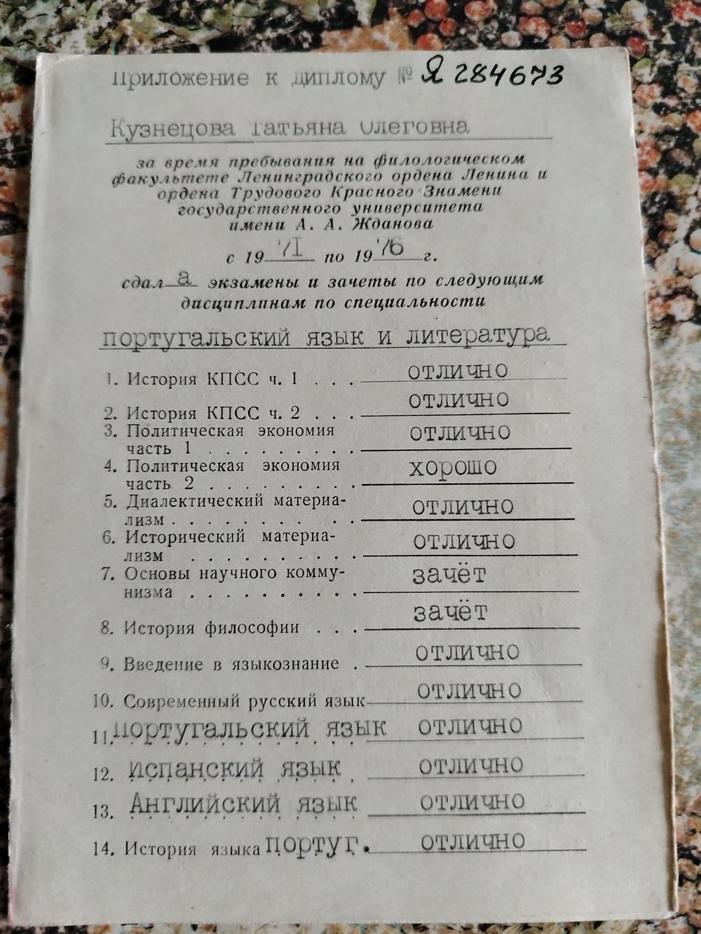 Вкладыш диплома