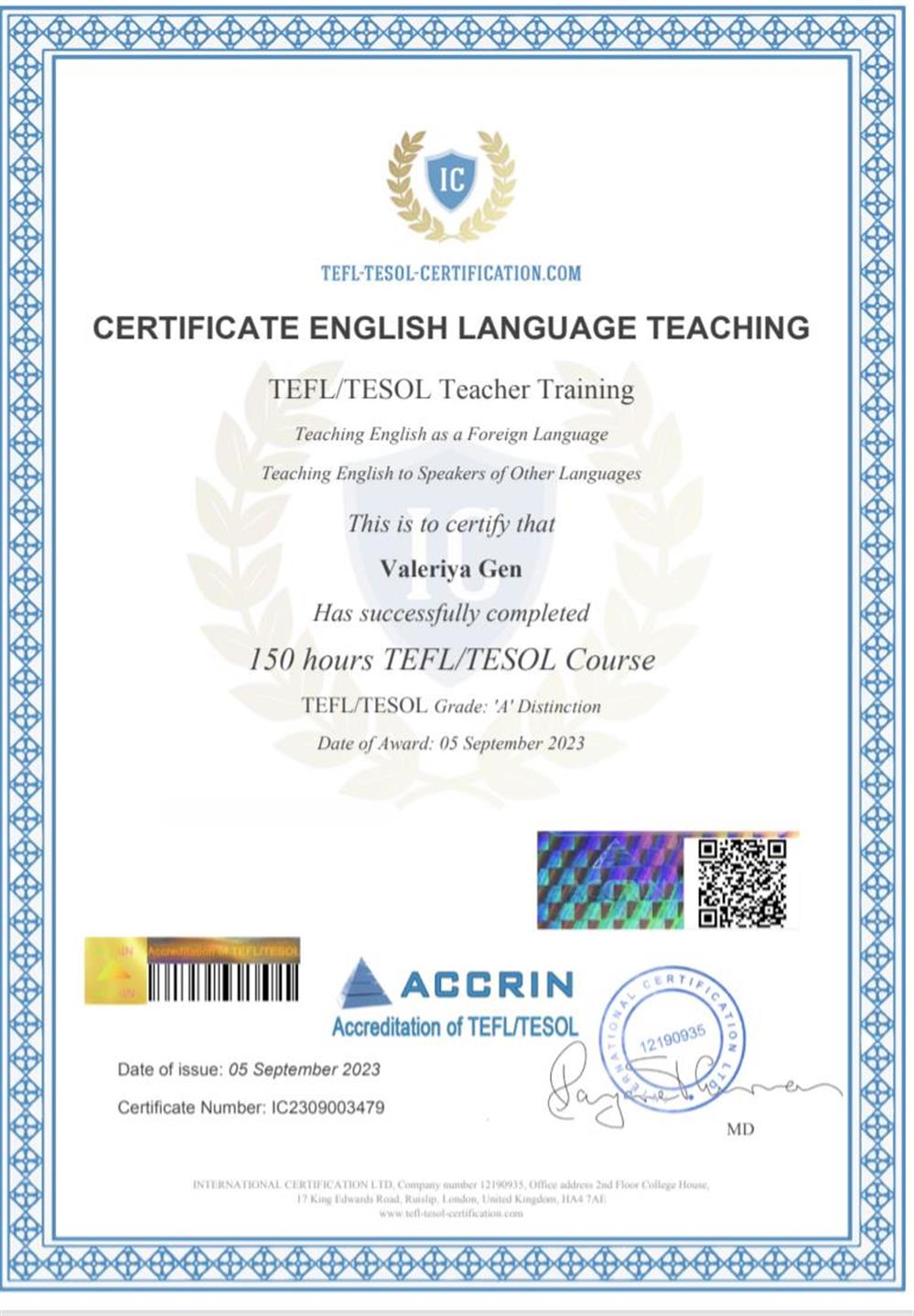 TEFL/TESOL certification 