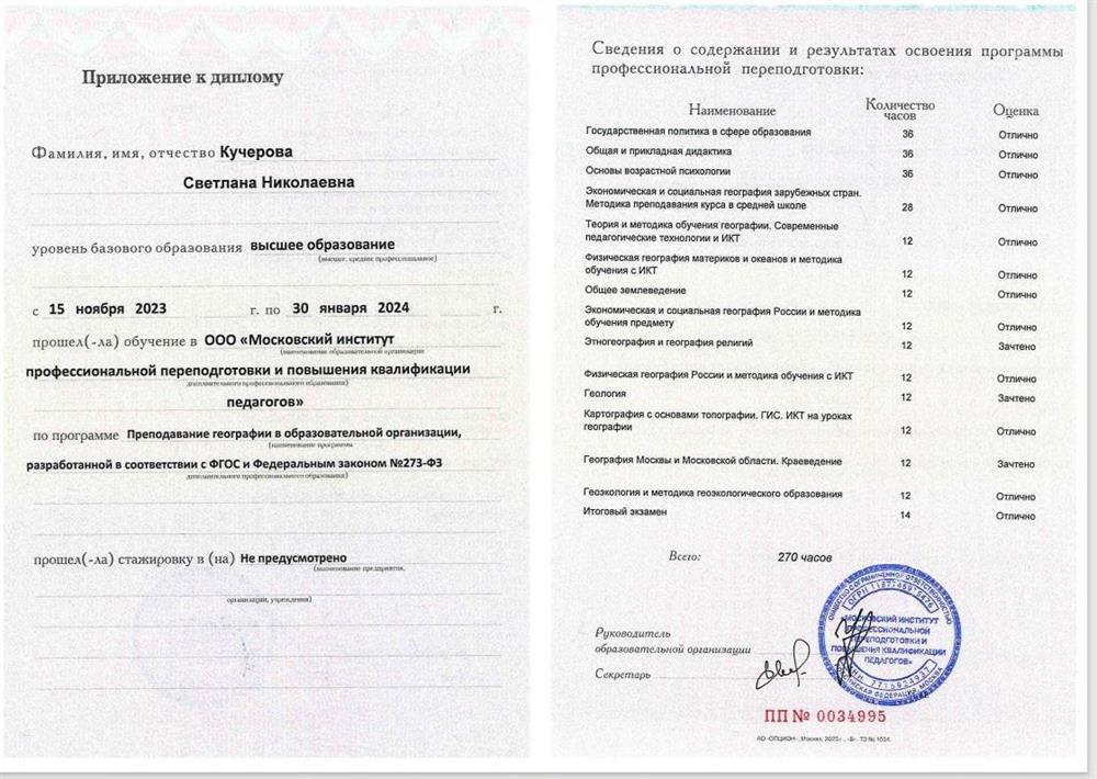 Приложение к диплому география