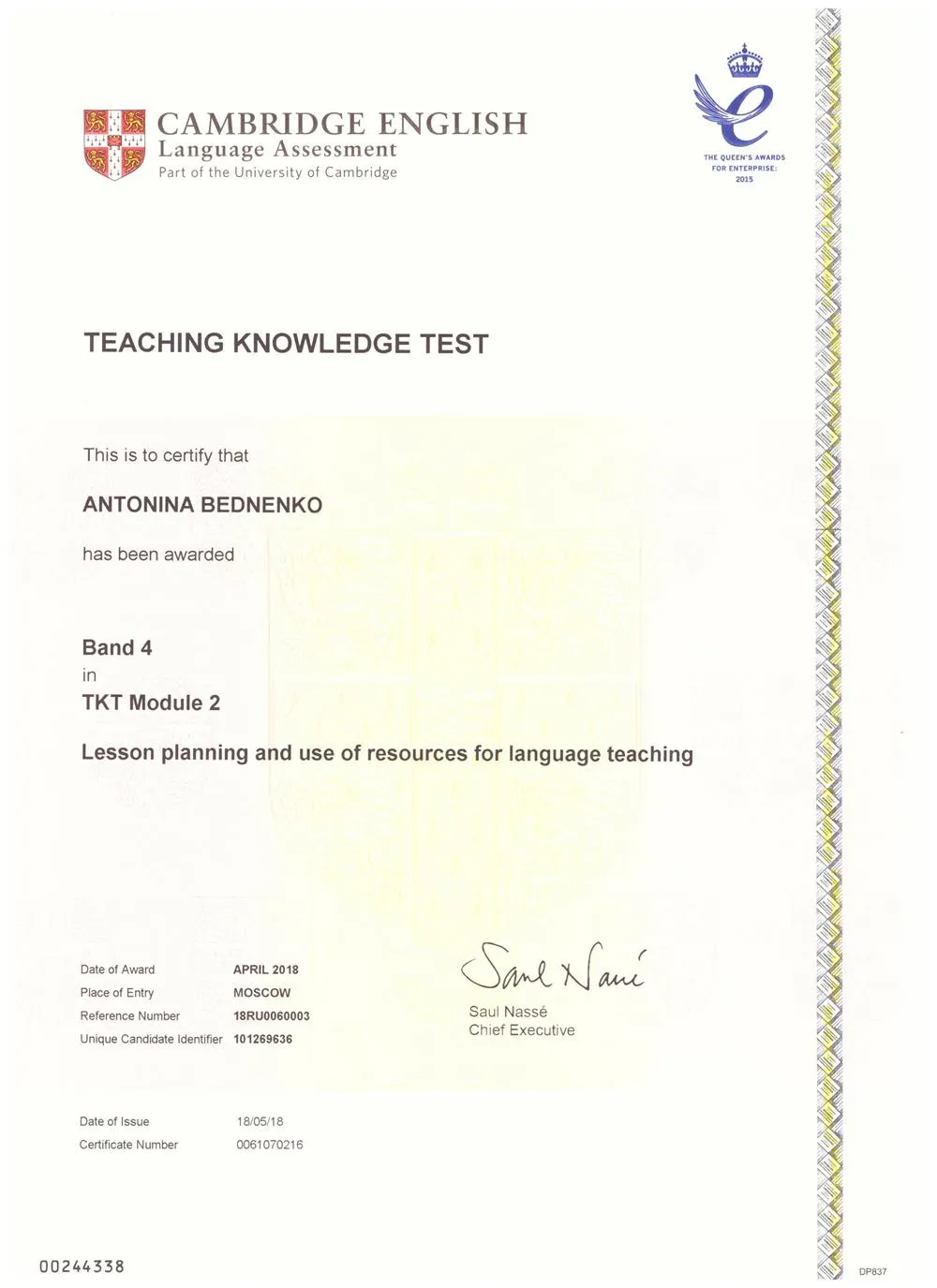 Cambridge TKT Module 2 Certificate