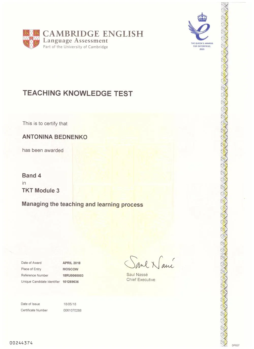 Cambridge TKT Module 3 Certificate