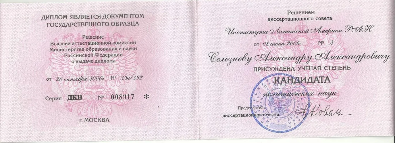 Диплом кандидата политических наук
