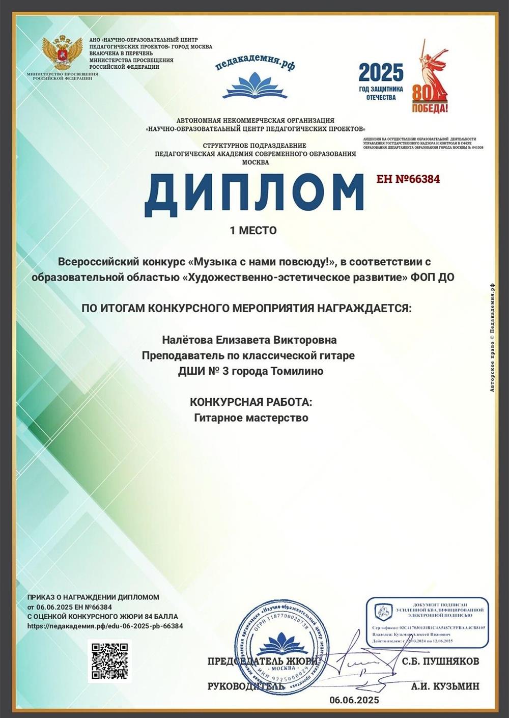Диплом о конкурсе 