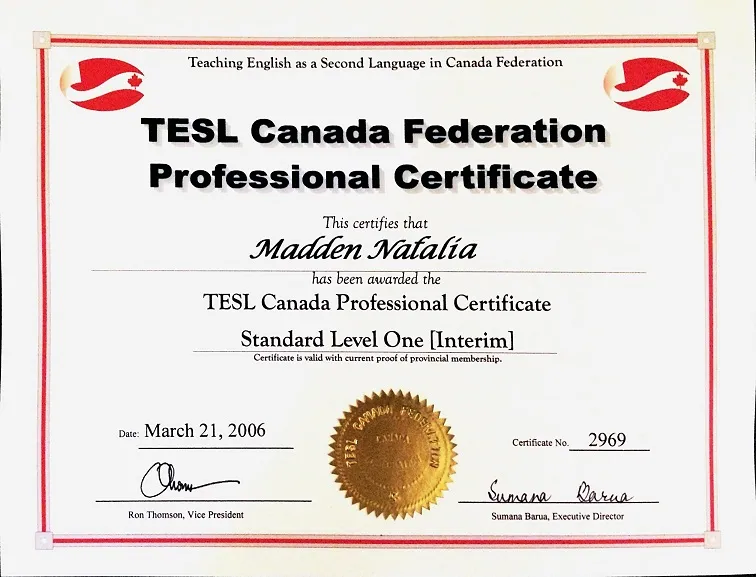 Сертификат TESL