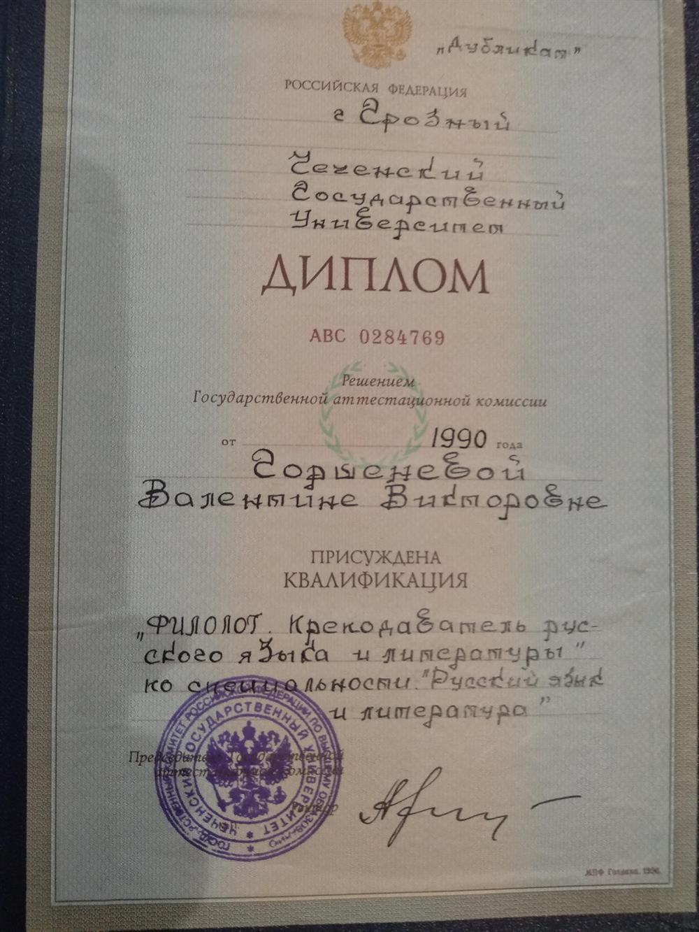 Диплом о высшем образовании 