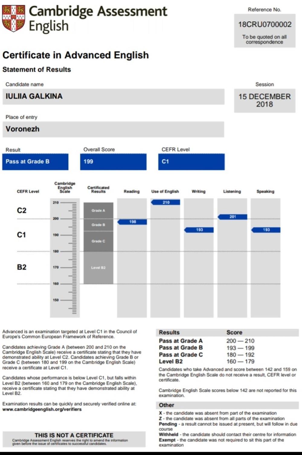 Сертификат CAE (Cambridge Advanced Exam)