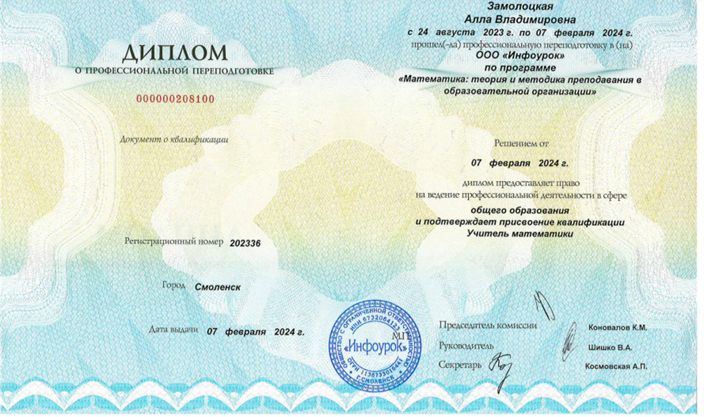 Диплом учителя математики
