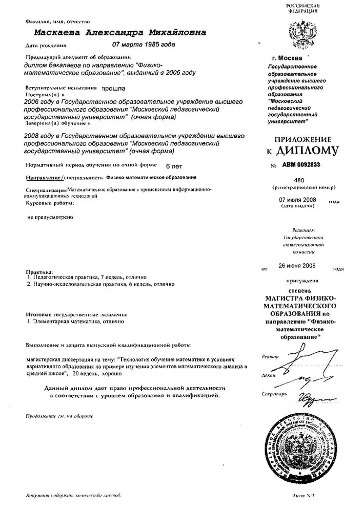 Приложение к диплому