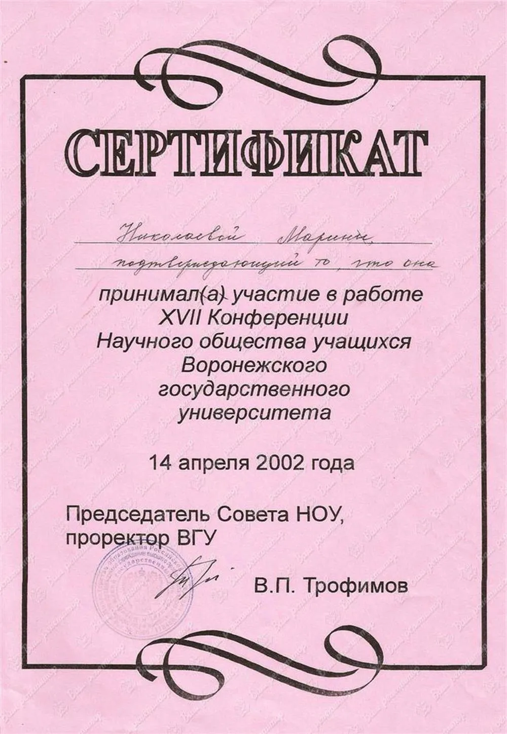 Сертификат участника конференции
