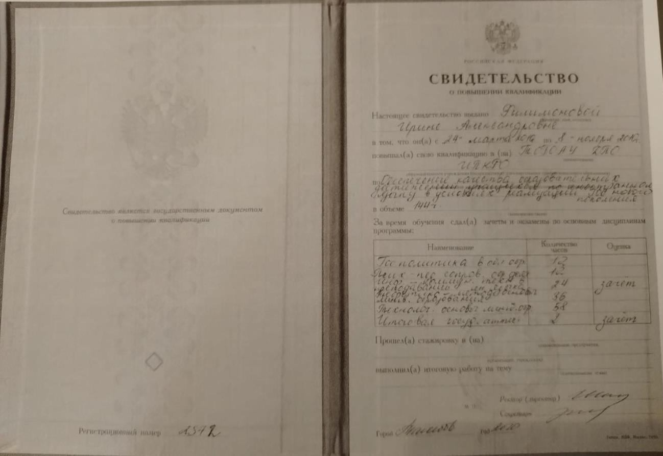 Свидетельство о повышении квалификации