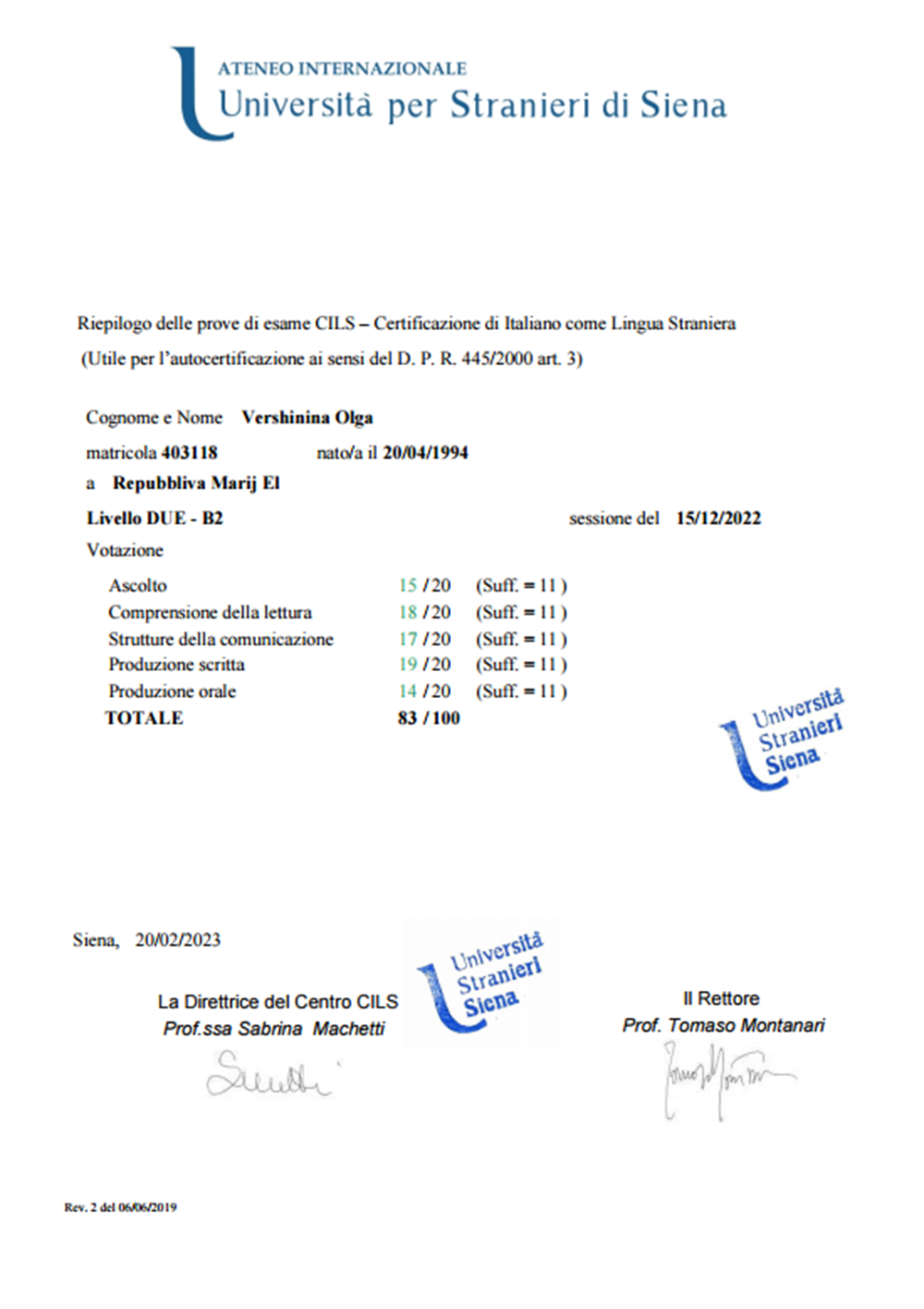 Сертификат CILS B2