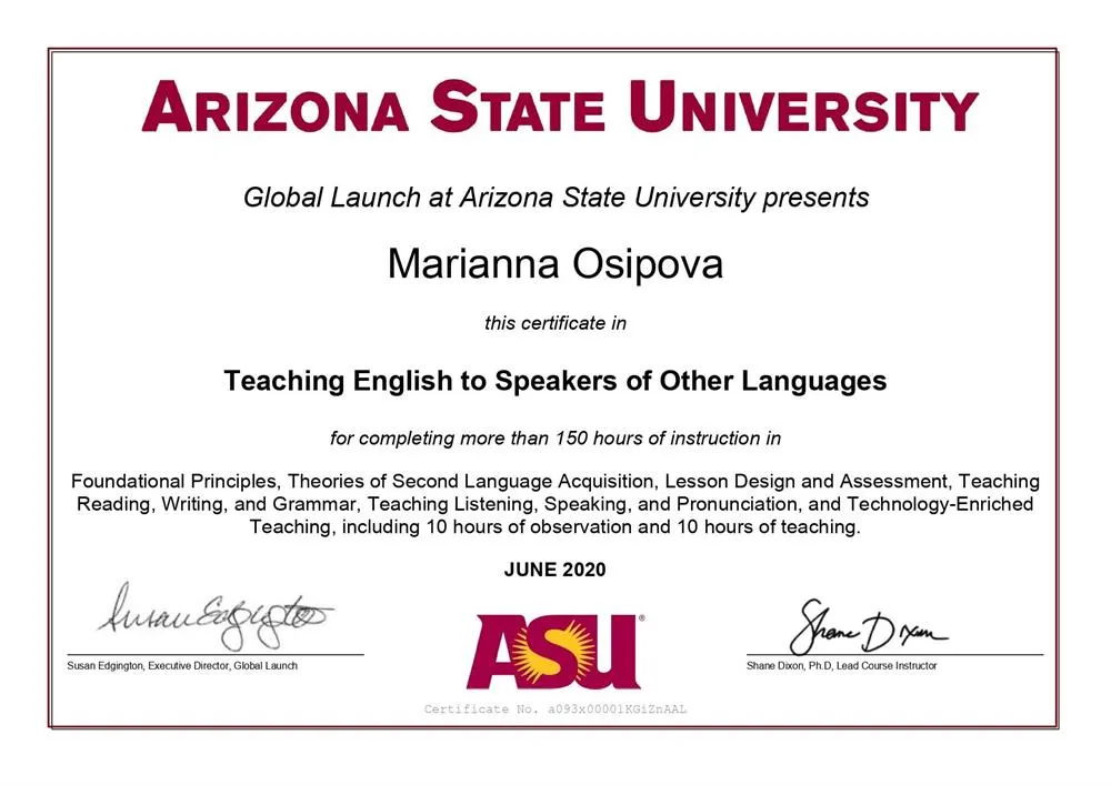 TESOL certificate