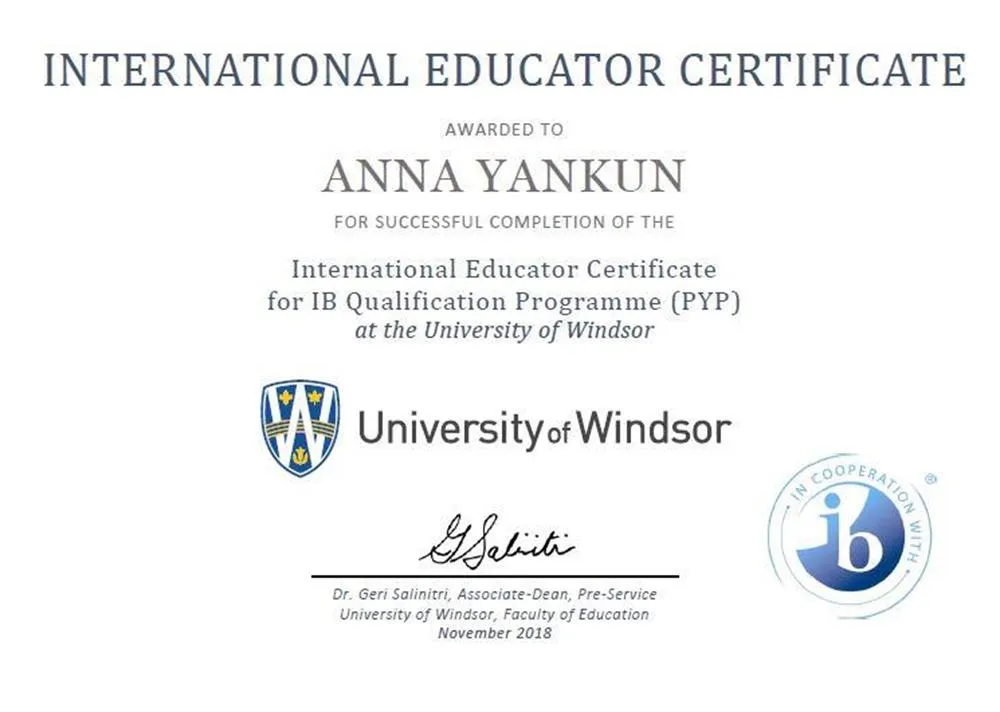 The International Educator Certificate for IB Qualification,