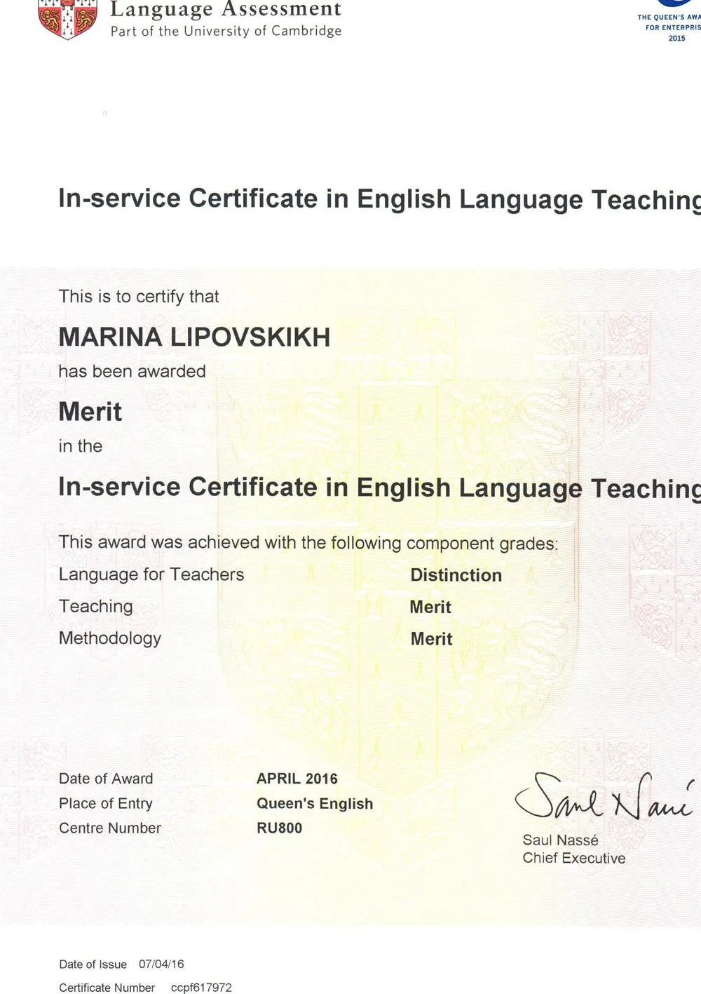 Cambridge Certificate ICELT