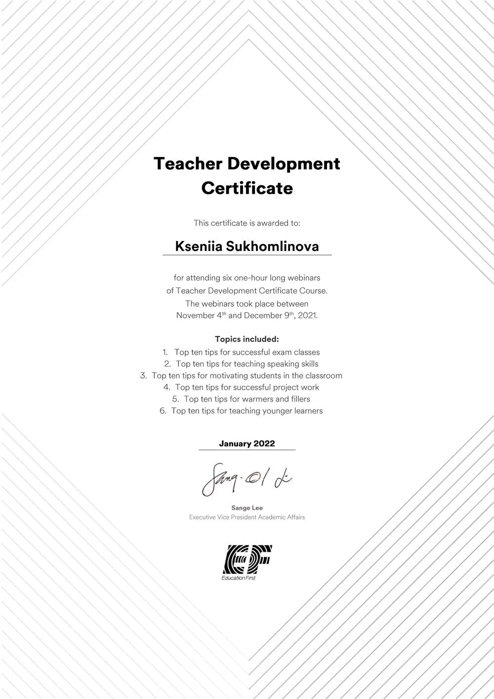 EF Teacher Development Certificate