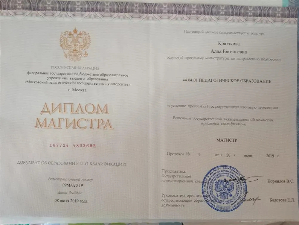 Диплом магистра (2019 г.)