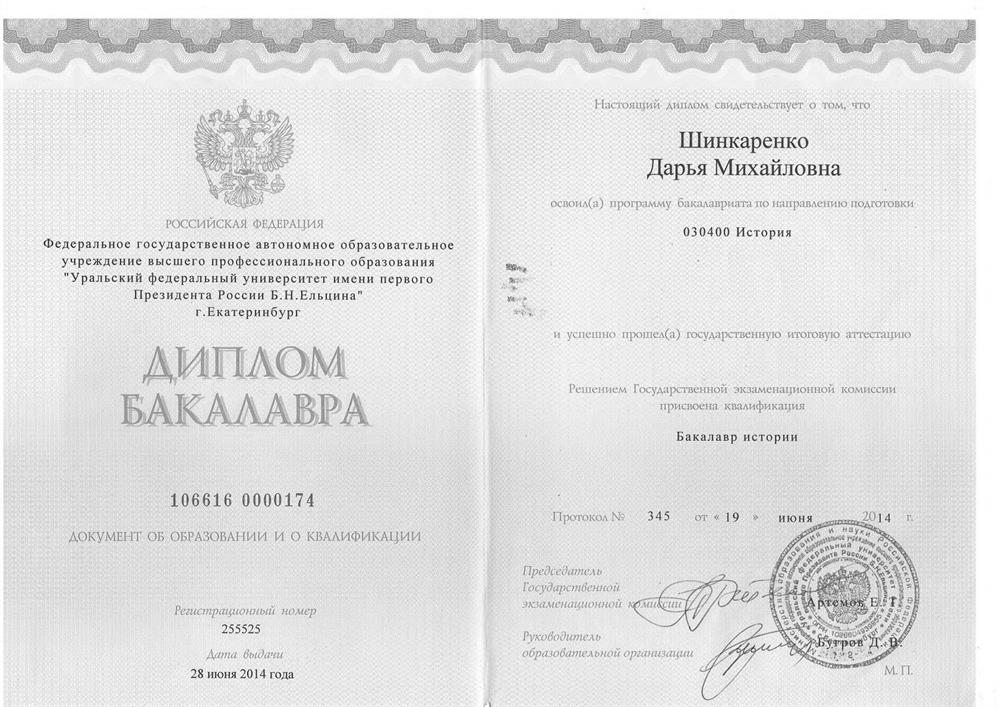 Диплом бакалавра истории
