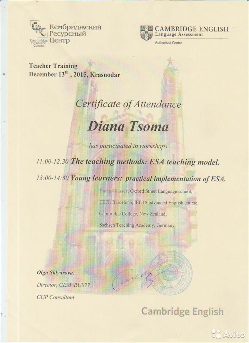 Certificate of Attendance The Teaching Methods ESA teaching model