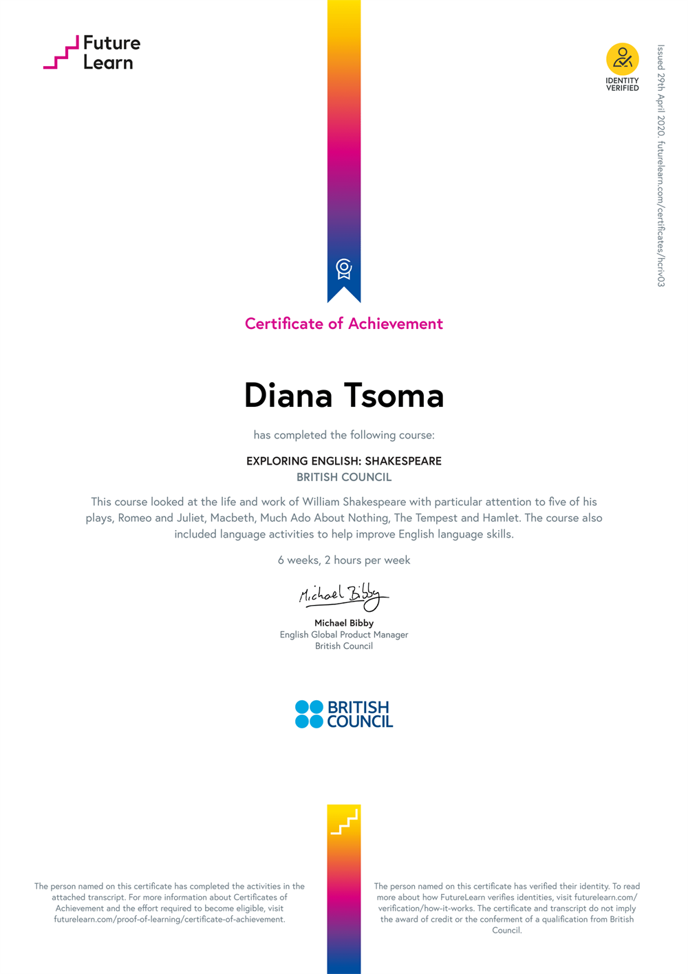 EXPLORING SHAKESPEARE FutureLearn Certificate