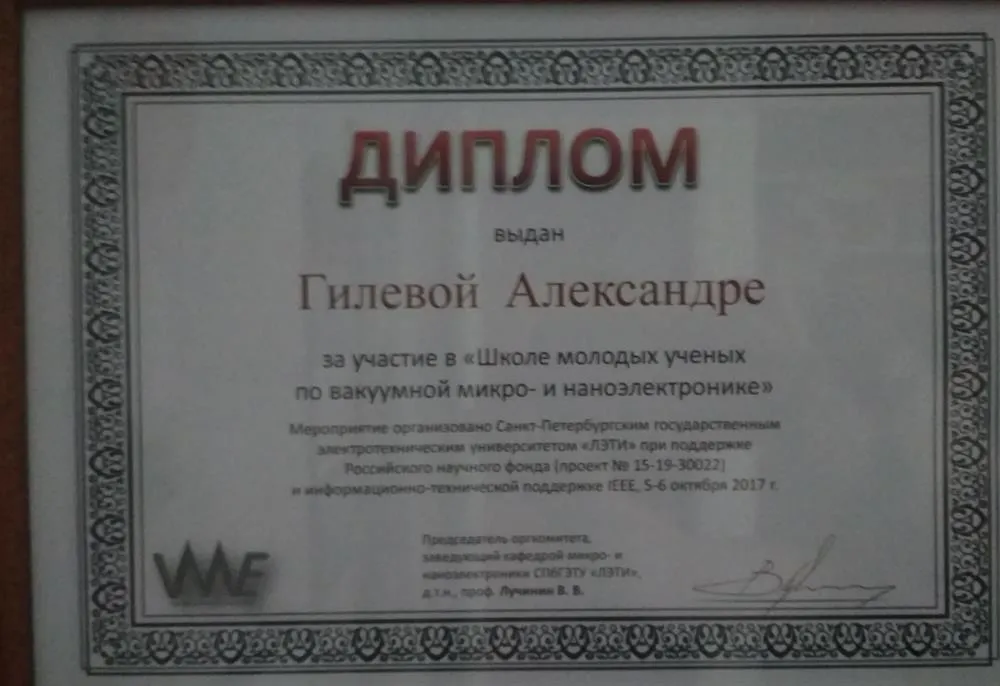 Диплом Школы молодых учёных