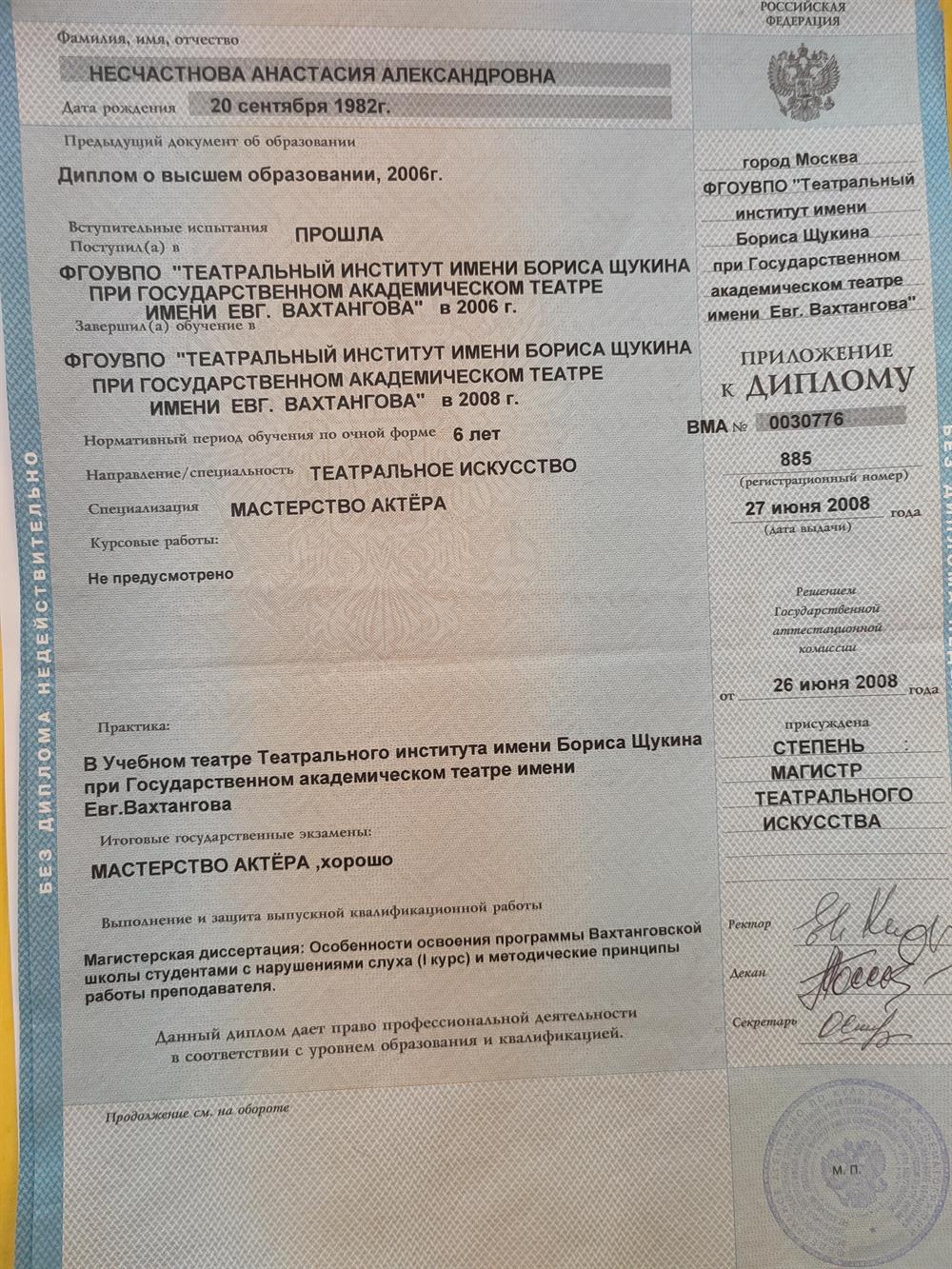 приложение к диплому об присуждении степени магистра