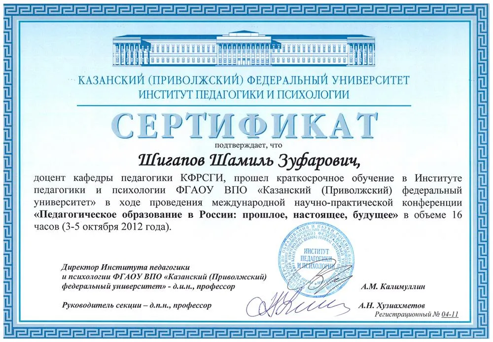 Сертификат об обучении (ИПиП К(П)ФУ, 2012)