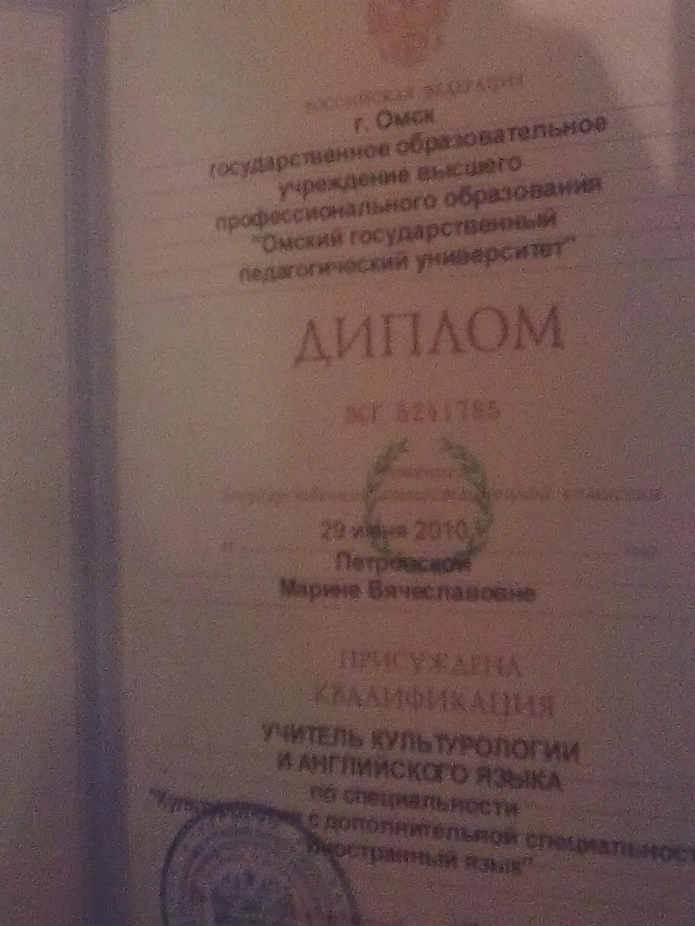 Диплом ОмГПУ