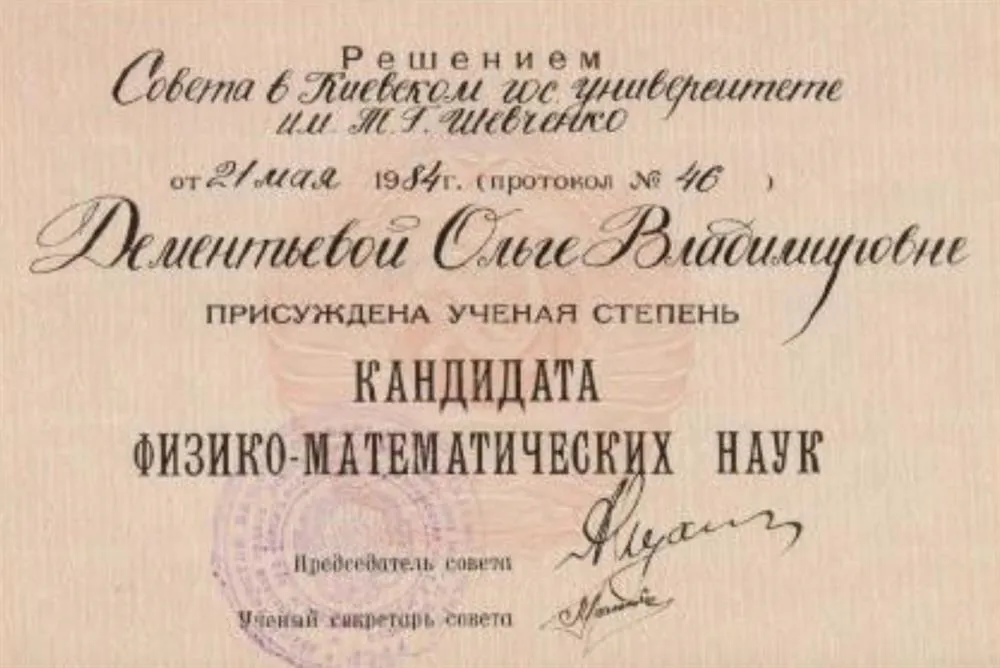 Диплом кандидата физико-математических наук