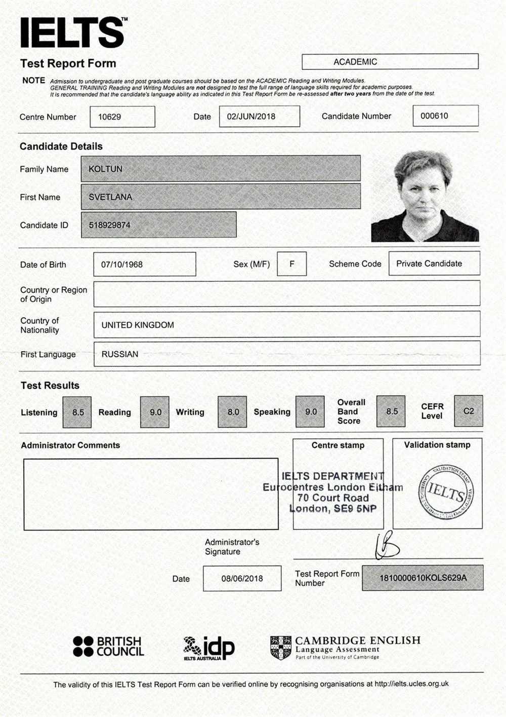 IELTS Certificate