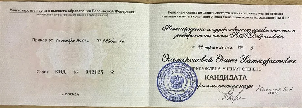 Диплом кандидата филологических наук