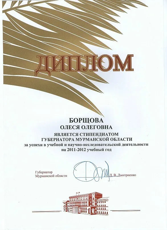 Диплом стипендианта