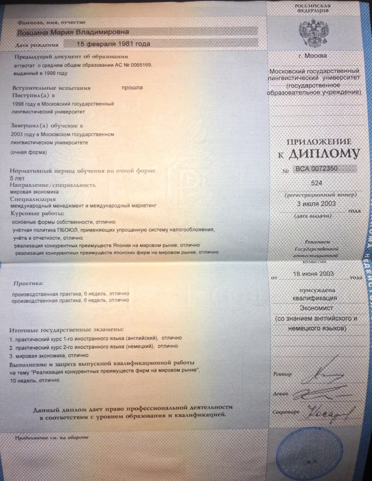 Приложение к диплому