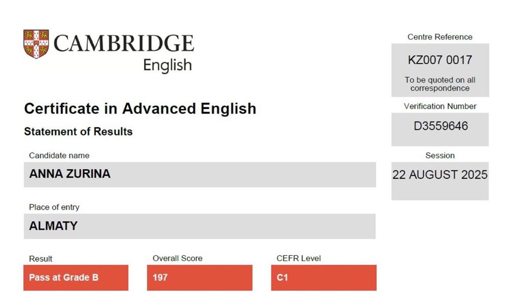 Сертификат CAE (C1, Cambridge)