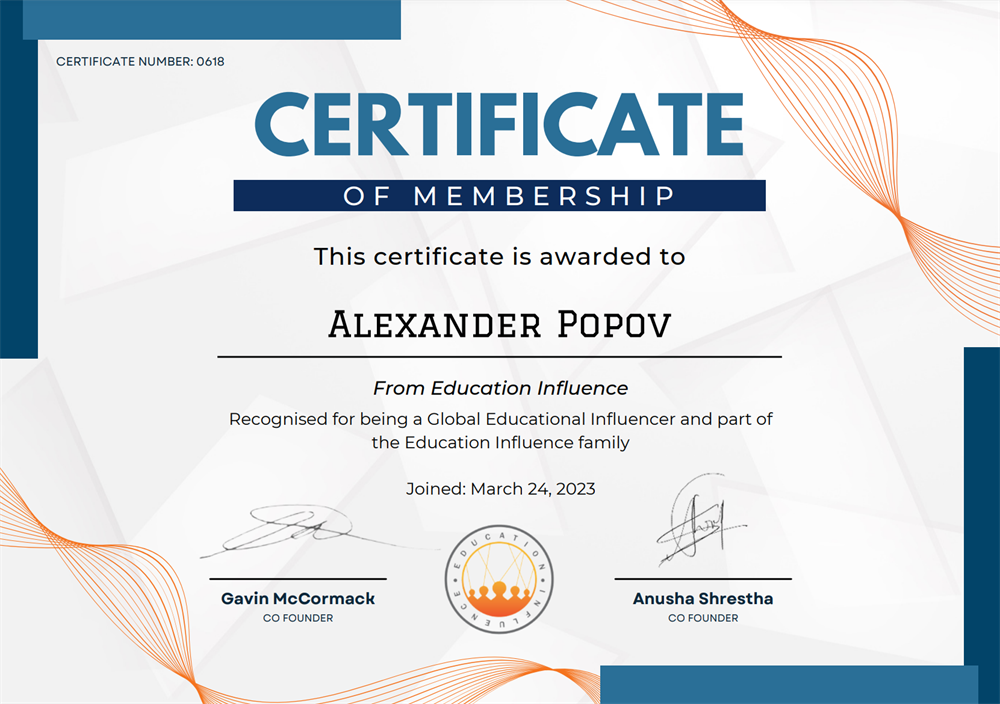 Сертификат "Global Educational Influencer"