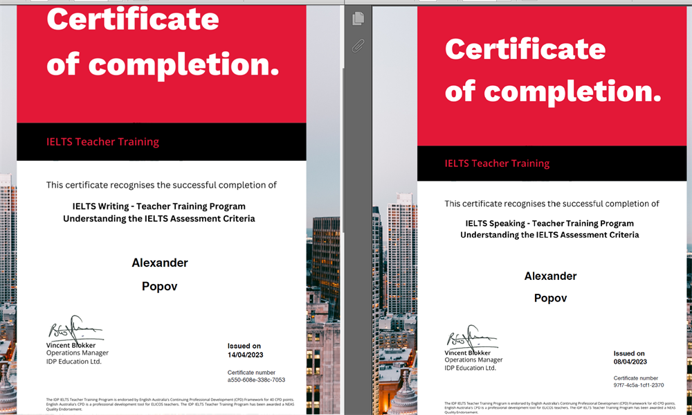 Сертификат "IELTS Teacher Training"